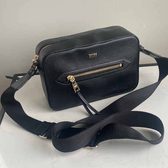 DKNY' Chelsea Dome Small Faux black Leather Zip-Top Crossbody - Picture 1 of 7